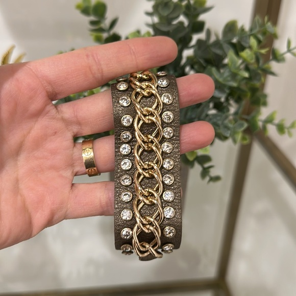 Cache Rhinestone and Chain leather bracelet - Picture 5 of 10